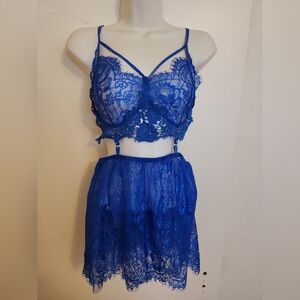 AvidLove Chic Royal Blue Lace Lingerie Set